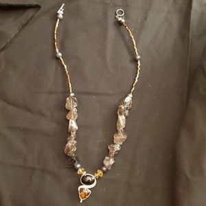 Sterling, amber, rough smoky topaz